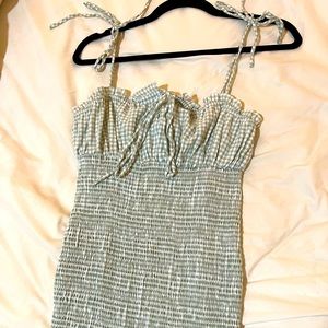 Sage Green Gingham Princess Polly Bodycon Linen dress